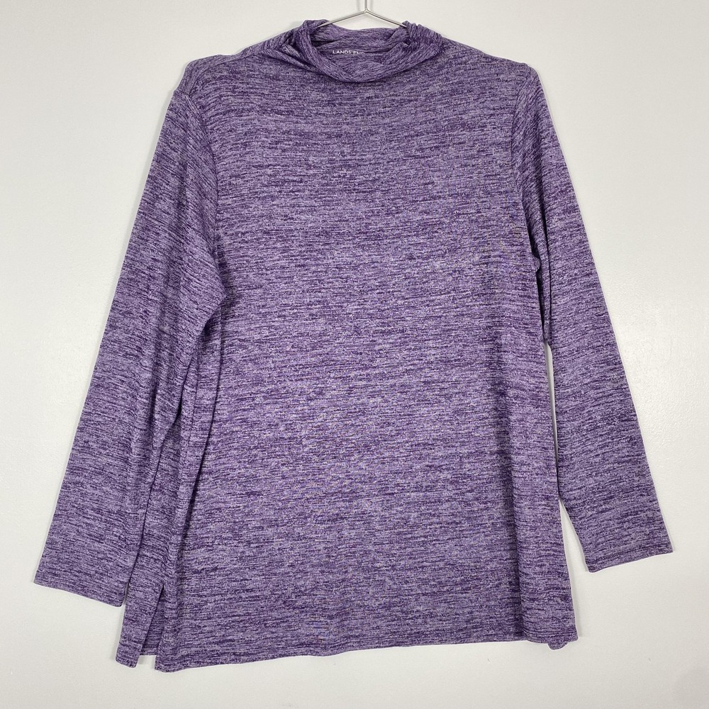 Lands End Shirt Womens XL 18 Purple Heather Mock Neck Long Sleeve Knit Top